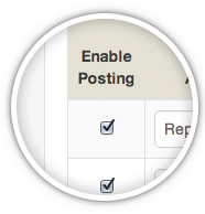 Magnified checkboxes to enable posting